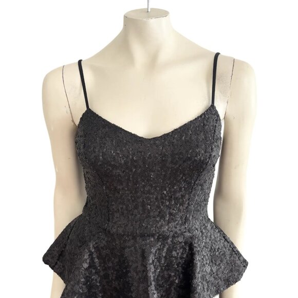 DRESS THE POPULATION Joan Sequin Matte Peplum Dress in Black SZ S - Picture 3 of 13